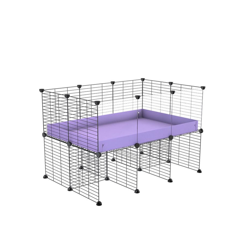 une cavy cage C&C 3x2  avec panneaux transparents en plexiglass pour cobayes cochons d'inde avec rehausseur correx violet lilas et grilles fines de kavee france
