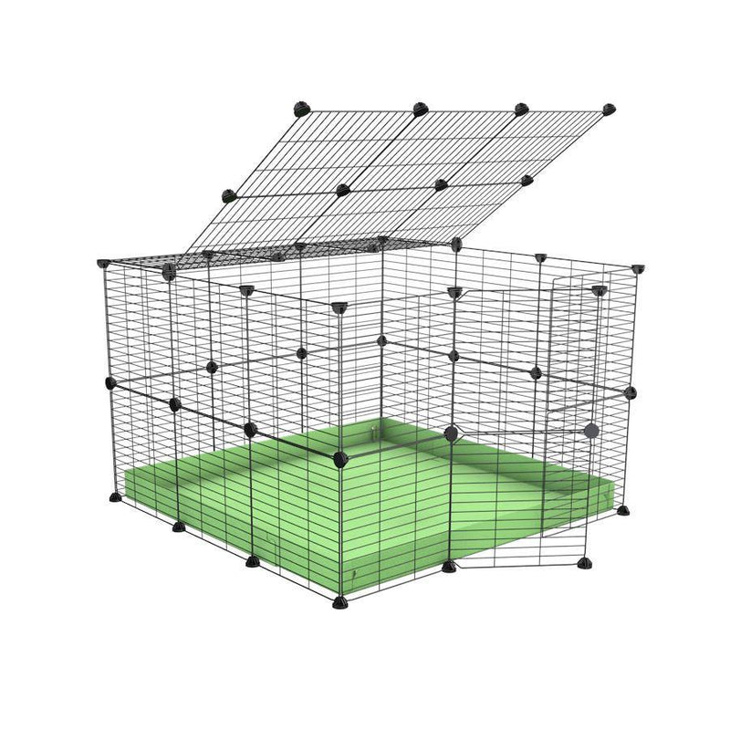 Une cavy cage C&C pour lapin 3x3 avec couvercle et grilles maillage fin correx vert pistache de kavee 