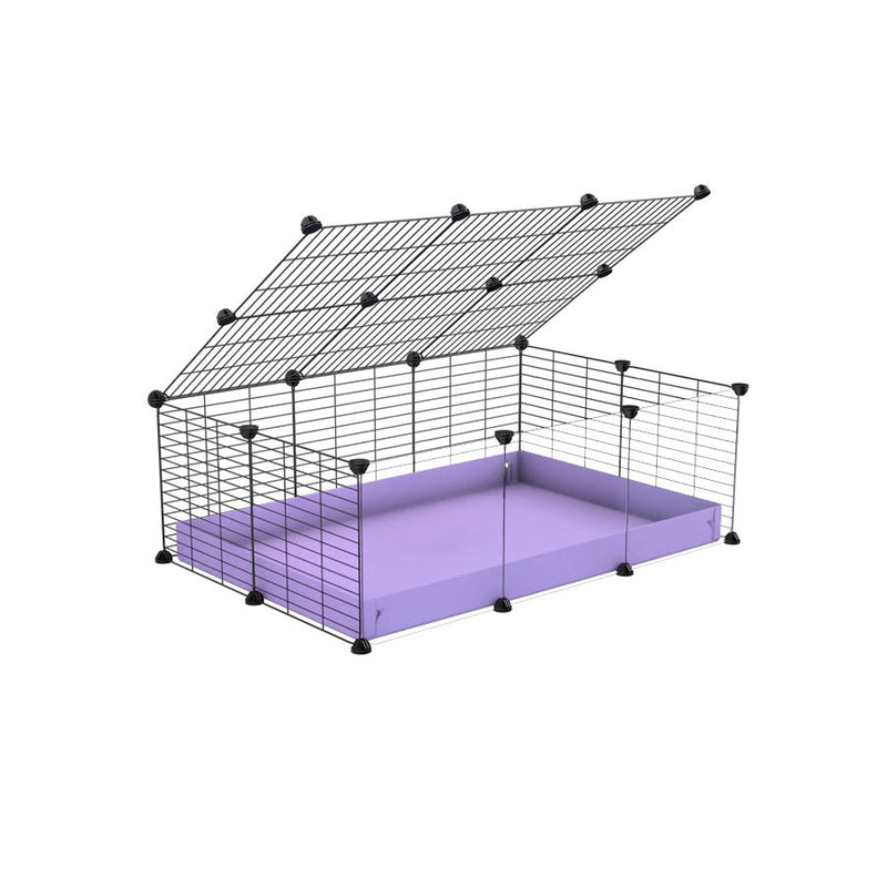 une cavy cage 3x2 pas chere avec panneaux transparents en plexiglass cochons d'inde avec couvercle coroplast violet lilas et grilles avec barreaux etroits de kavee