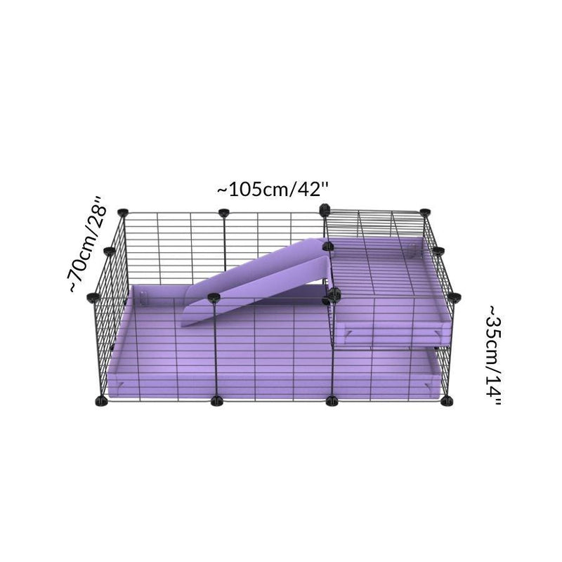 Taille d'une kavee cage 3x2 pour cochons d'inde avec une rampe un loft un couvercle un coroplast bleu et grilles fines