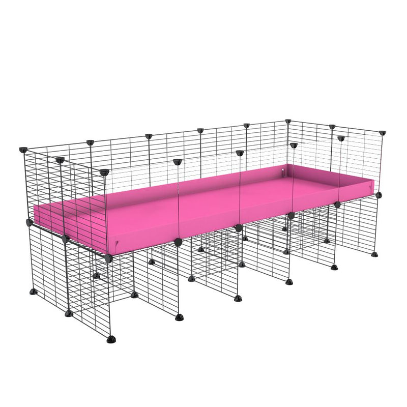 une cavy cage C&C 5x2 avec panneaux transparents en plexiglass pour cobayes cochons d'inde avec rehausseur correx rose et grilles fines de kavee france