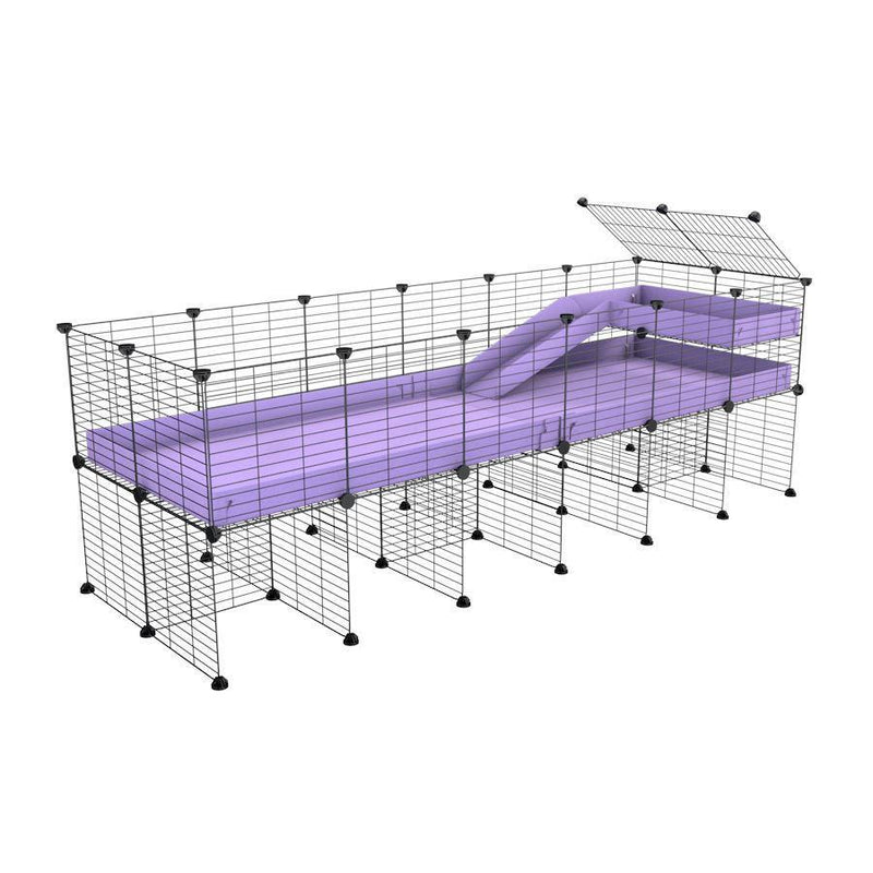 une kavee cage 6x2 pour cochons d'inde avec rehausseur loft rampe coroplast violet lilas et grilles fines petits trous