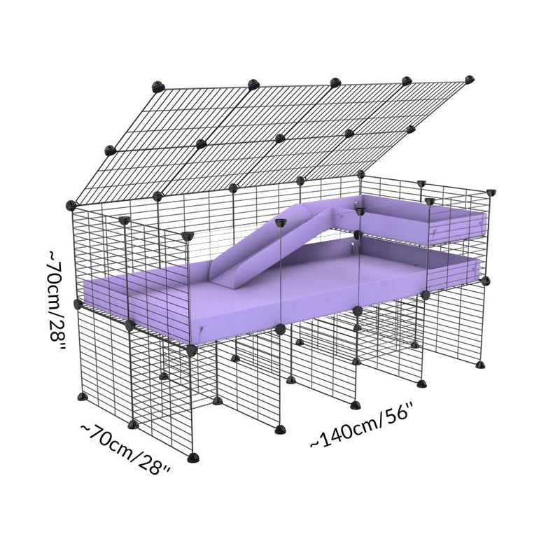 Dimension d'une kavee cage 4x2  avec panneaux transparents en plexiglass pour cochons d'inde avec rehausseur couvercle loft rampe coroplast violet lilas et grilles fines