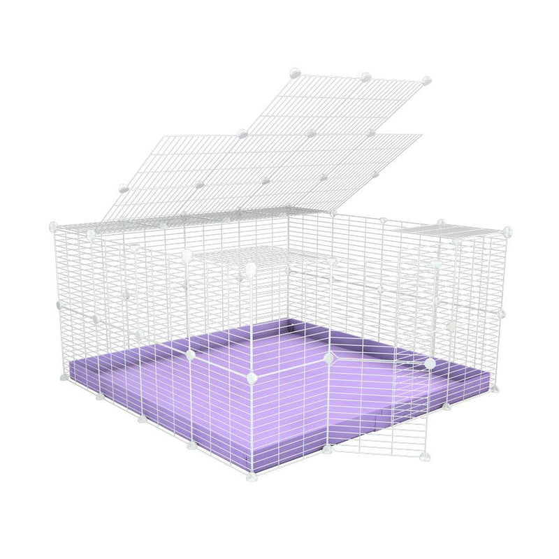 Une cavy cage modulable pour lapin 4x4 avec couvercle et grilles blanches a petits trous coroplast violet de kavee