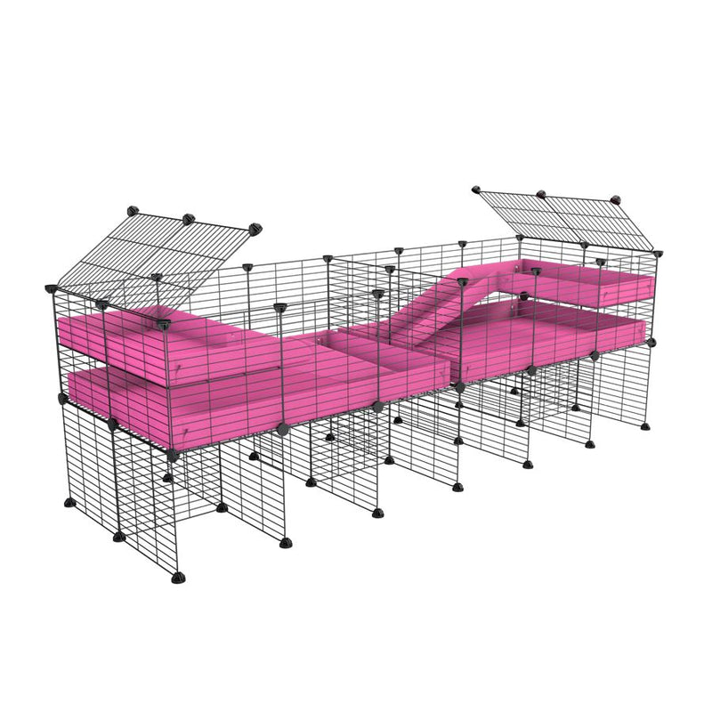 une cavy cage 6x2 stand loft avec separation pour cochons d'inde qui se battent ou en quarantaine avec coroplast rose kavee