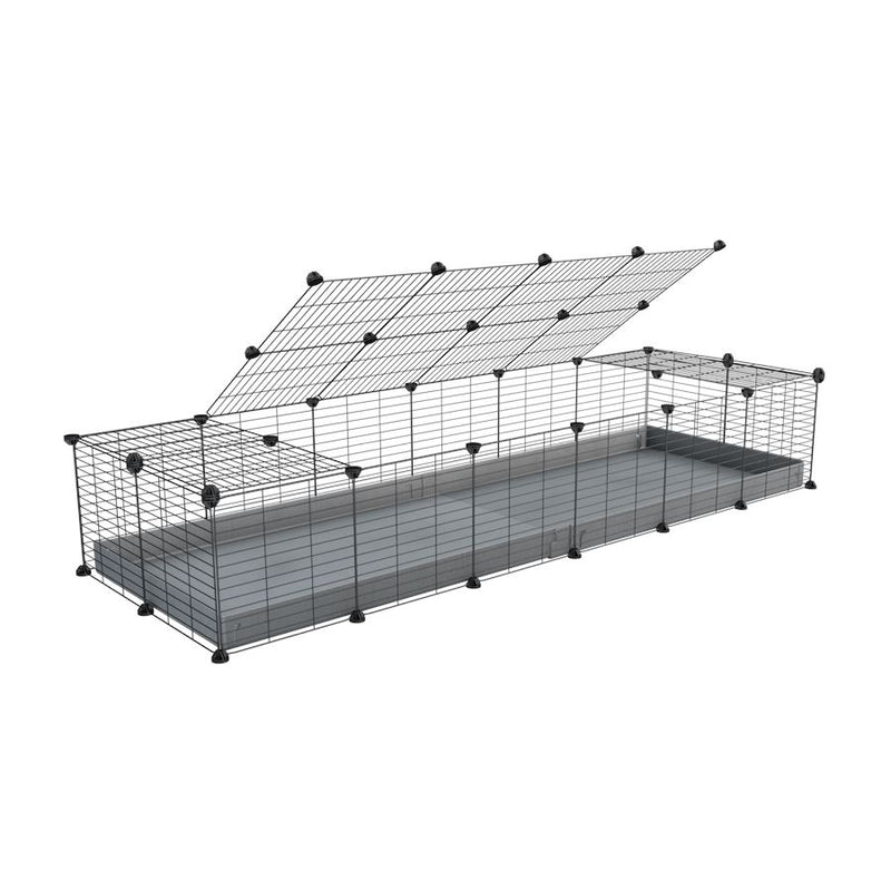 une cavy cage 6x2 pour cochons d'inde avec couvercle coroplast gris et grilles avec barreaux etroits de kavee