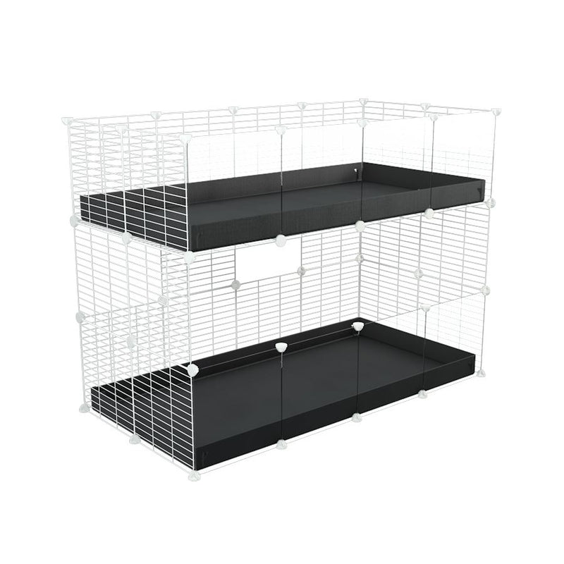 Une kavee cage double deux etages 4x2 avec panneaux transparents en plexiglass  pour cochons d'inde avec coroplast noir et grilles blanches sans danger pour bebes
