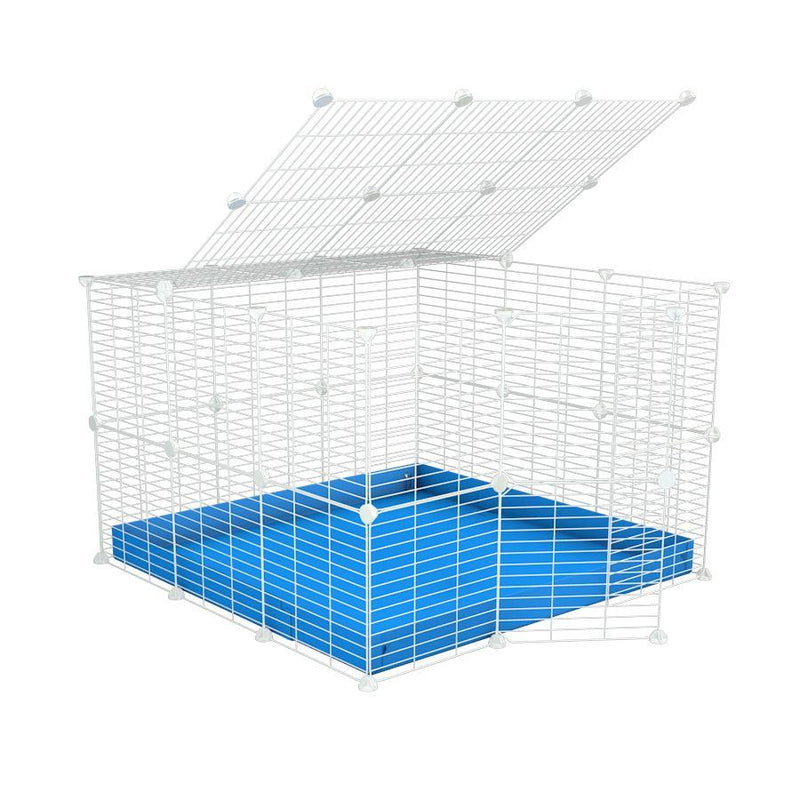 Une cavy cage C&C pour lapin 3x3 avec couvercle grilles blanches maillage fin correx bleu de kavee france