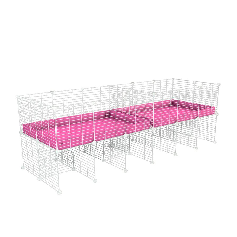 une cavy cage blanche 6x2 stand avec separation pour cochons d'inde qui se battent ou en quarantaine avec coroplast rose kavee