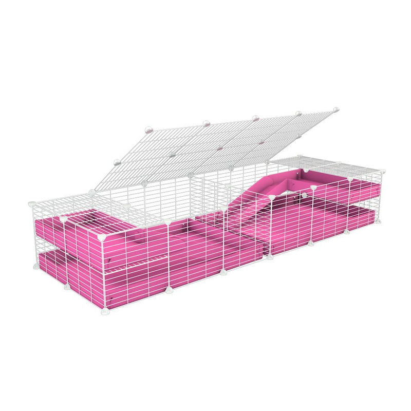 une cavy cage blanche 6x2 loft avec couvercle et separation pour cochons d'inde qui se battent ou en quarantaine avec coroplast rose kavee