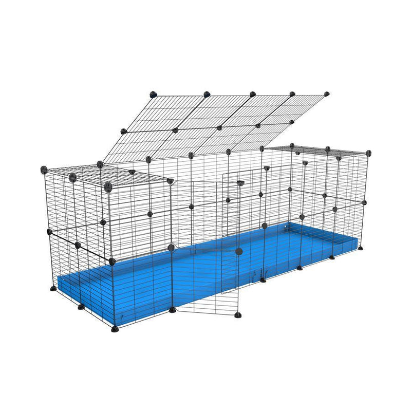 Une cavy cage 6x2 pour lapin avec un couvercle un coroplast bleu et des grilles a maillage fin par kavee