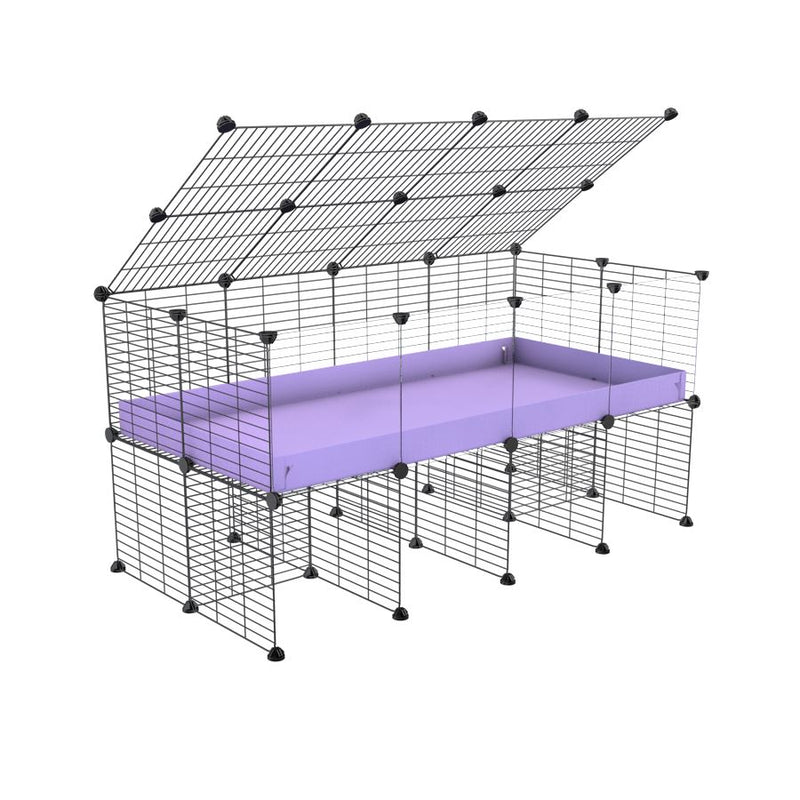 une cavy cage 4x2 avec panneaux transparents en plexiglass  pour cochons d'inde avec rehausseur couvercle correx violet lilas et grilles fines de kavee france