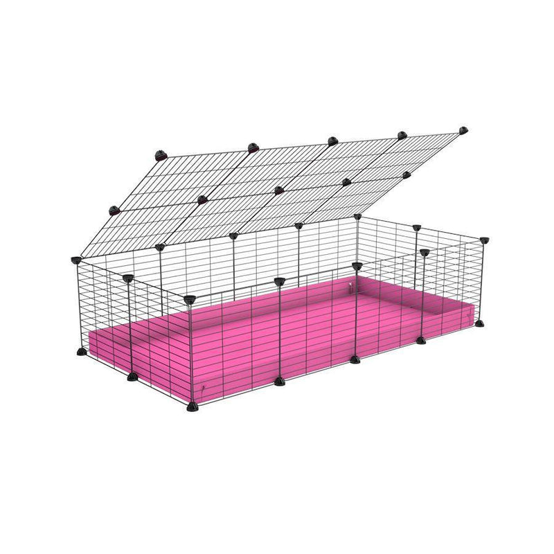 une cavy cage 4x2 pour cochons d'inde avec couvercle coroplast rose et grilles avec barreaux etroits de kavee