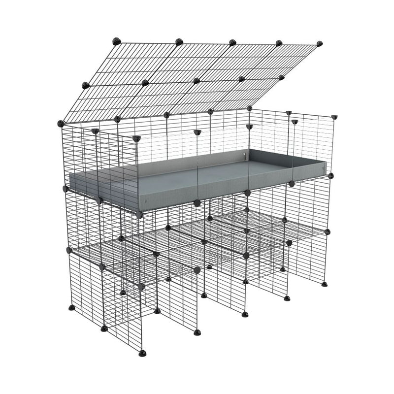 une cavy cage 4x2 pour cochons d'inde avec panneaux transparents en plexiglass avec double rehausseur couvercle correx gris et grilles a petits trous de kavee france