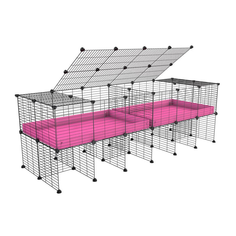 une cavy cage 6x2 stand avec couvercle et separation pour cochons d'inde qui se battent ou en quarantaine avec coroplast rose kavee
