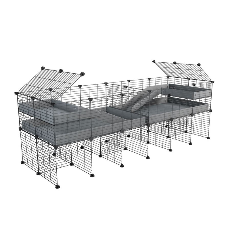 une cavy cage 6x2 stand loft avec separation pour cochons d'inde qui se battent ou en quarantaine avec coroplast gris kavee