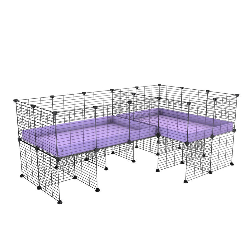 une cavy cage 6x2 en L avec stand avec separation pour cochons d'inde qui se battent ou en quarantaine avec coroplast lilas violet kavee