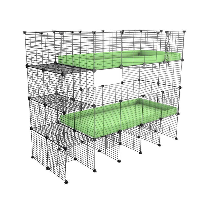 Une cavy cage double deux etages 4x2 pour cochons d'inde avec etageres et stand coroplast vert Kavee