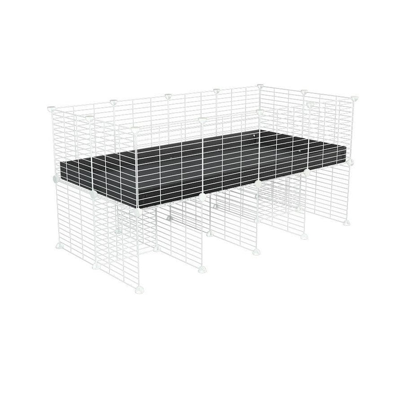 une cavy cage C&C 4x2 pour cobayes cochons d'inde avec rehausseur correx noir et grilles blanches fines de kavee