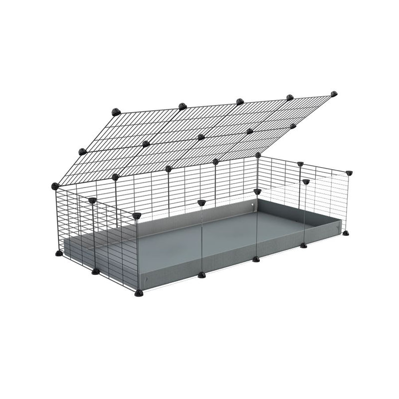 une cavy cage 4x2 pour cochons d'inde avec panneaux transparents en plexiglass avec couvercle coroplast gris et grilles avec barreaux etroits de kavee
