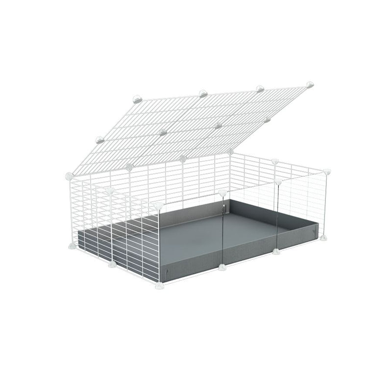 une kavee cage 3x2 pas chere cochons d'inde avec panneaux transparents en plexiglass avec couvercle coroplast gris et grilles blanches avec barreaux etroits
