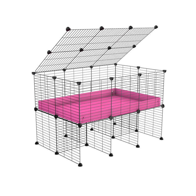 une cavy cage 3x2 pour cochons d'inde avec rehausseur couvercle correx rose et grilles fines de kavee france