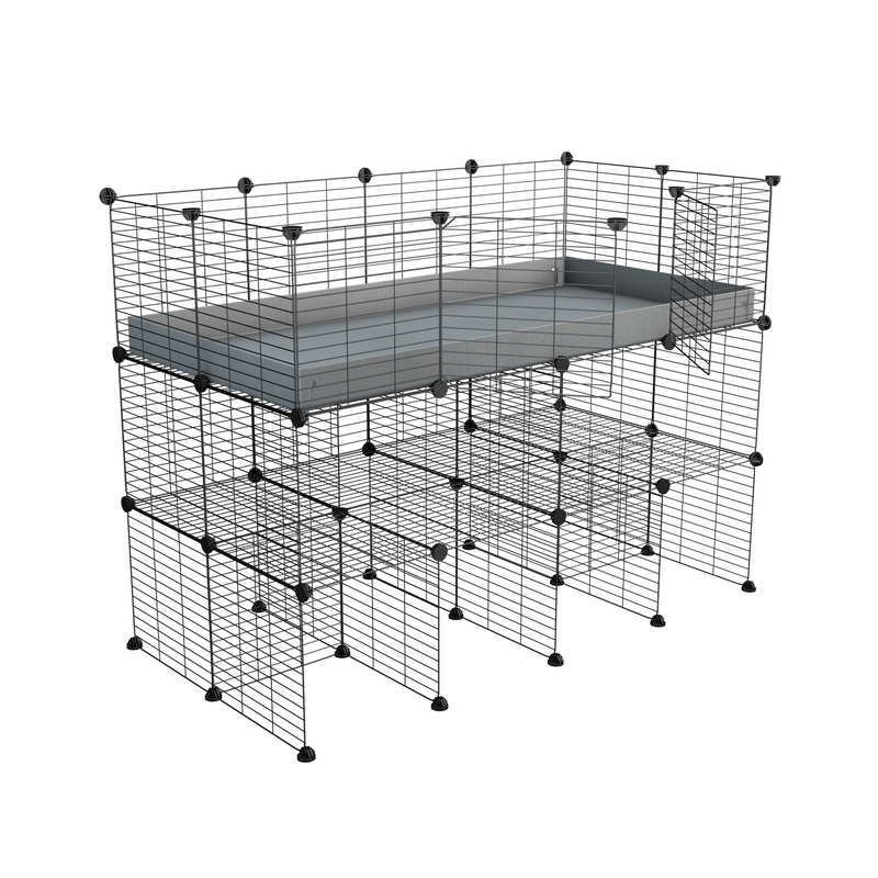 une cavy cage C&C 4x2 pour cobayes cochons d'inde avec double rehausseur correx gris et grilles maillage fin de kavee france