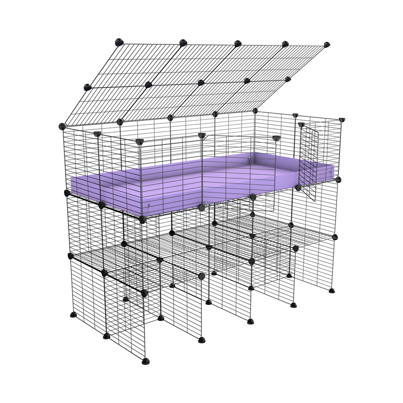 une cavy cage 4x2 pour cochons d'inde avec double rehausseur couvercle correx mauve violet et grilles a petits trous de kavee france