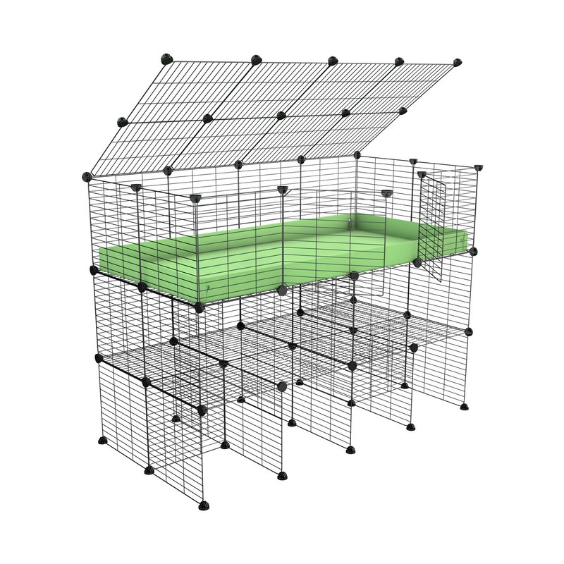 une cavy cage 4x2 pour cochons d'inde avec double rehausseur couvercle correx vert et grilles a petits trous de kavee france