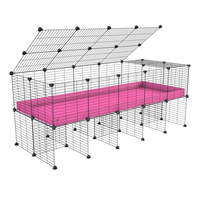 une cavy cage 5x2 pour cochons d'inde avec rehausseur couvercle correx rose et grilles fines de kavee france