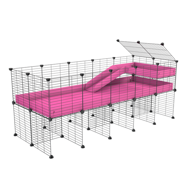 une cavy cage 5x2 pour cochons d'inde avec rehausseur loft rampe coroplast rose et grilles fines petits trous de kavee france