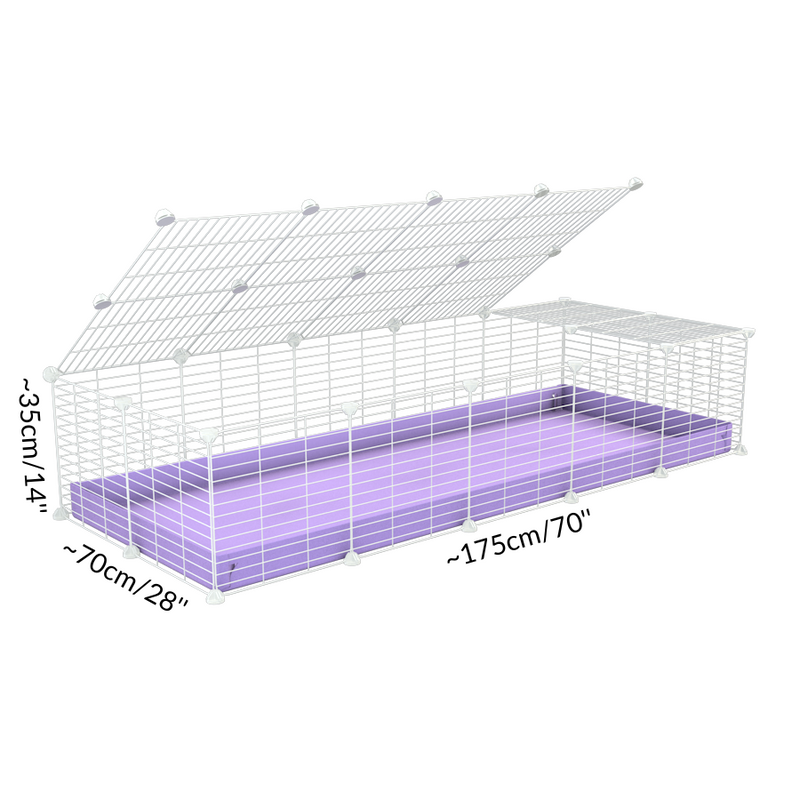 Dimensions d'une cavy cage 5x2 pour cochons d'inde avec couvercle coroplast gris et grilles blanches avec barreaux etroits de kavee