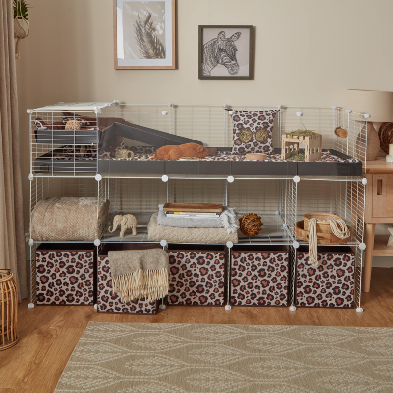 Cavy cage Kavee pour cochon d'Inde avec boites de rangement et accessoires leopard