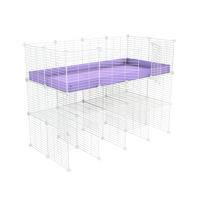 une cavy cage 4x2 pour cochons d'inde avec double rehausseur correx violet lilas et grilles blanches a petits trous de kavee france