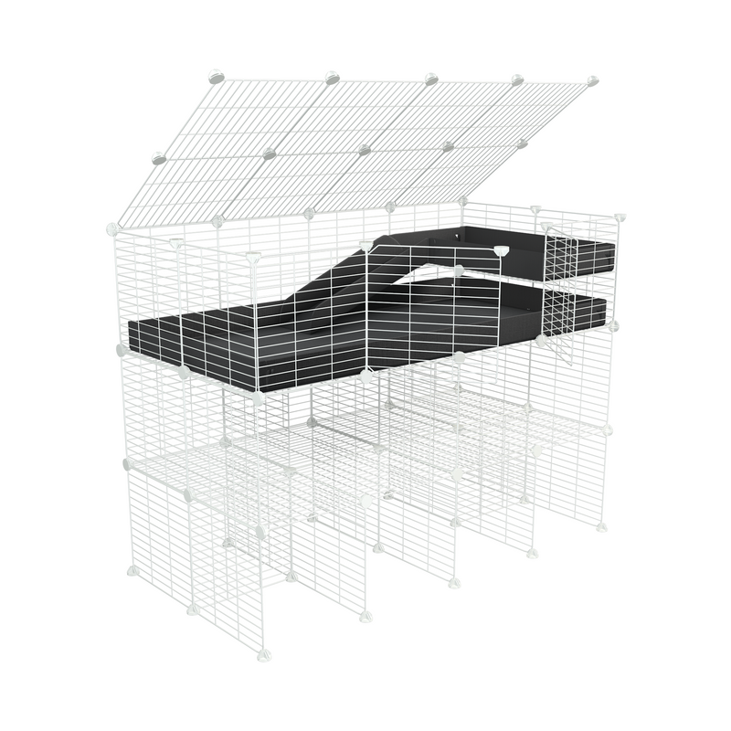 une kavee cage 4x2 pour cochons d'inde avec trois etages rampe couvercle coroplast vert pastel et grilles blanches fines