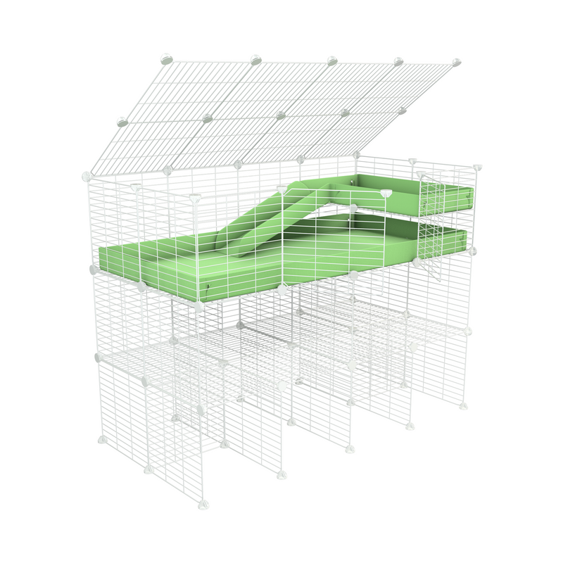 une kavee cage 4x2 pour cochons d'inde avec trois etages rampe couvercle coroplast rose et grilles blanches fines