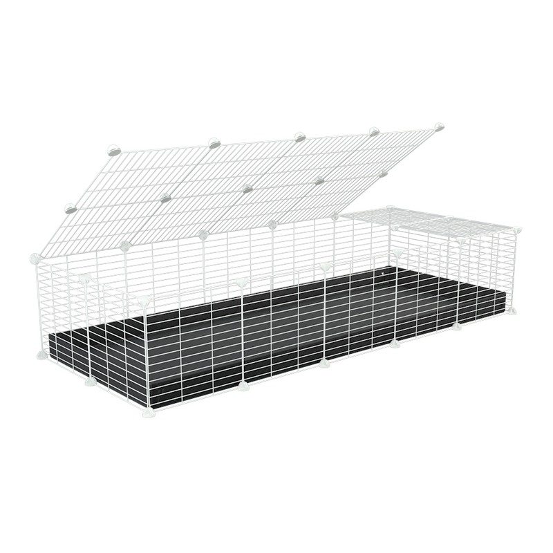 une kavee cage 5x2 pour cochons d'inde avec couvercle coroplast noir et grilles blanches avec barreaux etroits