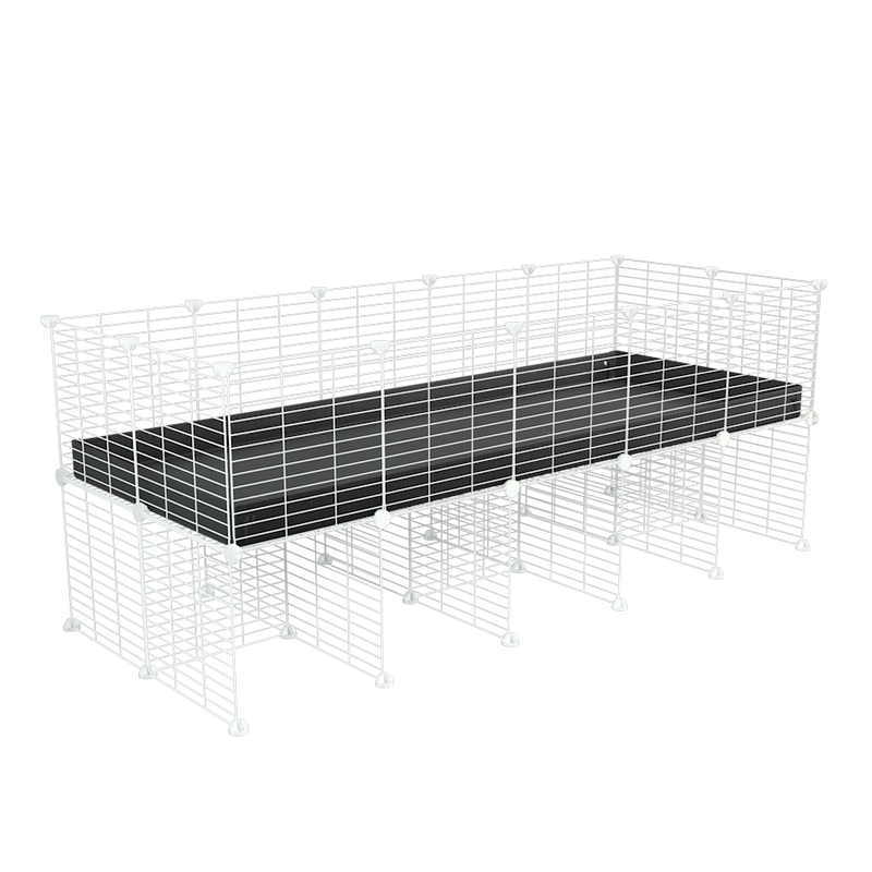 une kavee cage C&C 5x2 pour cobayes cochons d'inde avec rehausseur correx noir et grilles blanches fines