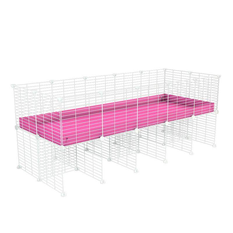 une cavy cage C&C 5x2 pour cobayes cochons d'inde avec rehausseur correx rose et grilles blanches fines de kavee france