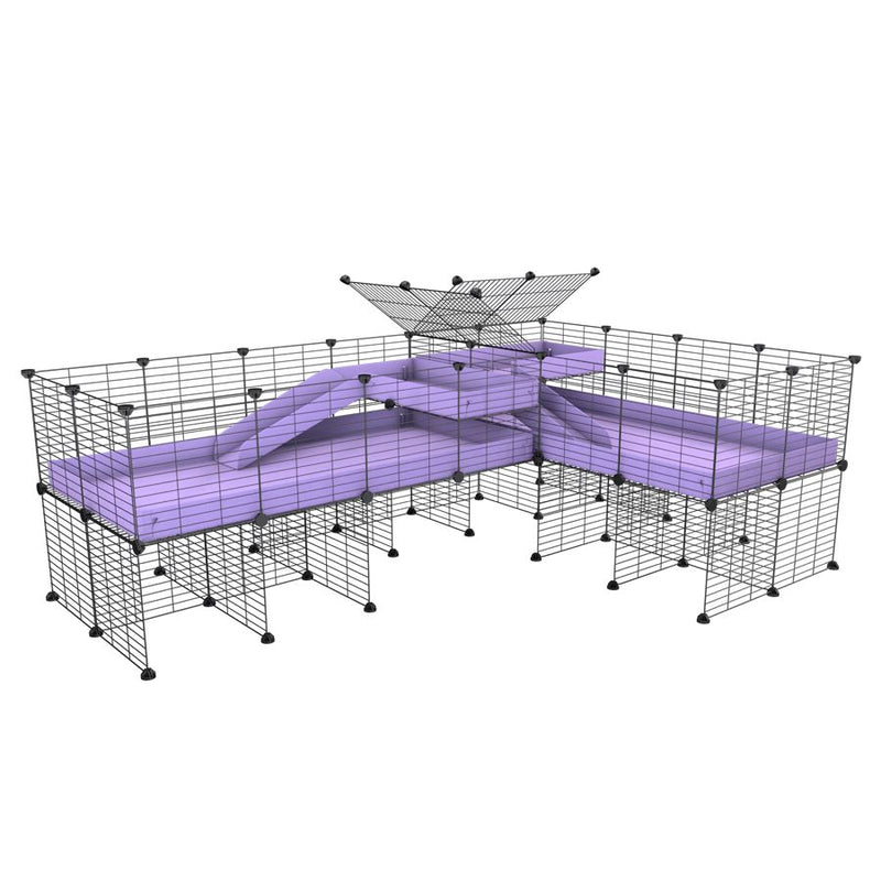 une cavy cage 8x2 de coin avec stand et loft avec separation pour cochons d'inde qui se battent ou en quarantaine avec coroplast lilas violet kavee