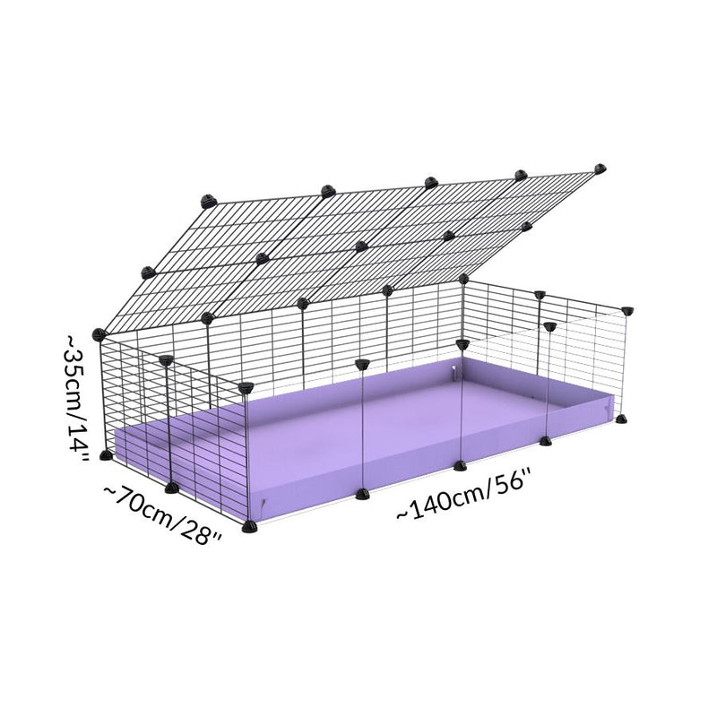 Taille d'une cavy cage 4x2 pour cochons d'inde avec panneaux transparents en plexiglass avec couvercle coroplast violet mauve pastel lilas et grilles avec barreaux etroits de kavee