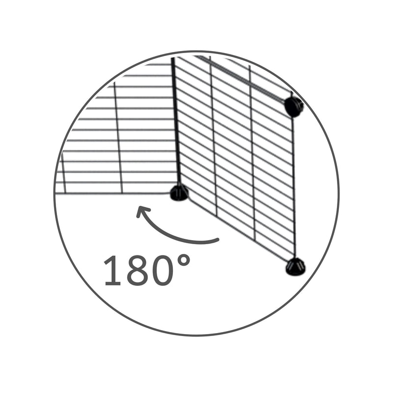 Une grille noire avec barreaux etroits pour creer des portes et des couvercles sur des cavy cages pour cochons d'inde Kavee avec panneaux transparents en plexiglass