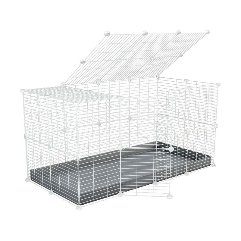 Une cavy cage 4x2 pour lapins avec couvercle un coroplast gris et des grilles blanches a barreaux etroits par kavee