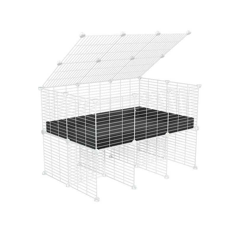 une cavy cage 3x2 pour cochons d'inde avec rehausseur couvercle correx noir et grilles blanches fines de kavee france