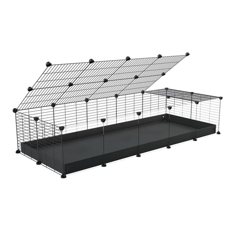 une cavy cage 5x2 pour cochons d'inde avec panneaux transparents en plexiglass avec couvercle coroplast noir et grilles avec barreaux etroits de kavee