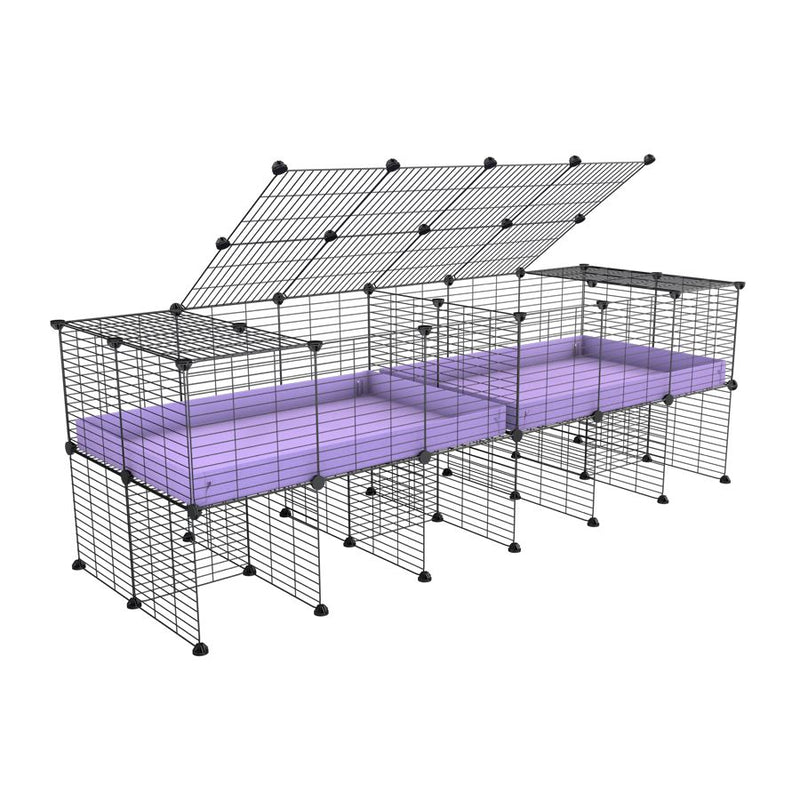 une cavy cage 6x2 stand avec couvercle et separation pour cochons d'inde qui se battent ou en quarantaine avec coroplast lilas violet kavee