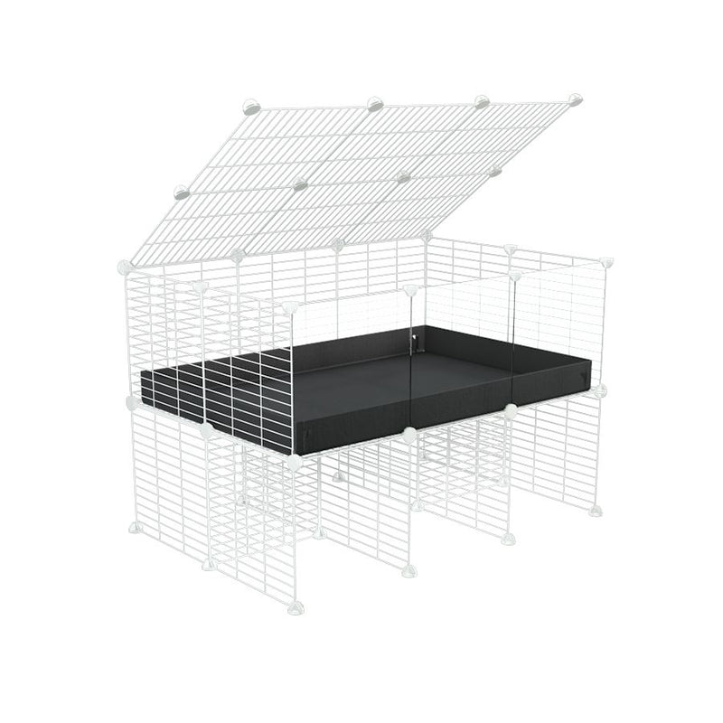 une cavy cage 3x2 avec panneaux transparents en plexiglass  pour cochons d'inde avec rehausseur couvercle correx noir et grilles blanches fines de kavee france