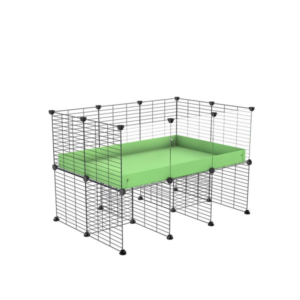 une cavy cage C&C 3x2  avec panneaux transparents en plexiglass  pour cobayes cochons d'inde avec rehausseur correx vert pistache et grilles fines de kavee france