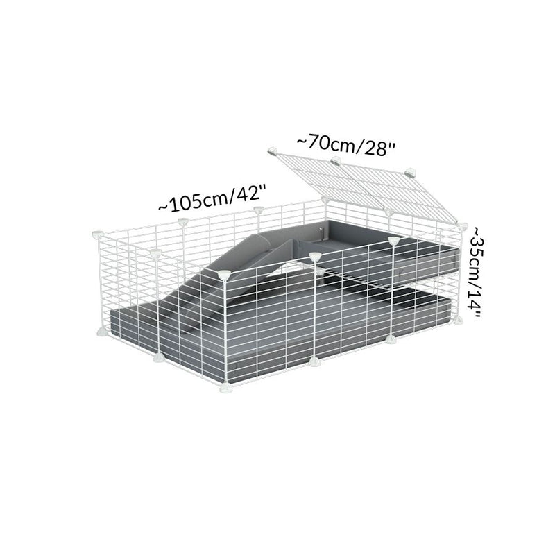 Dimensions d'une kavee cage 3x2 pour cochons d'inde avec une rampe un loft un toit un coroplast gris et grilles blanches ok pour bebes