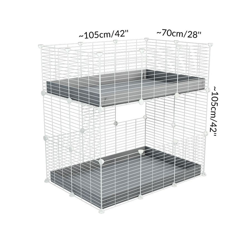 Dimension d'Une cavy cage double deux etages 3x2 pour cochons d'inde avec coroplast bleu et grilles blanches avec petits trous par Kavee